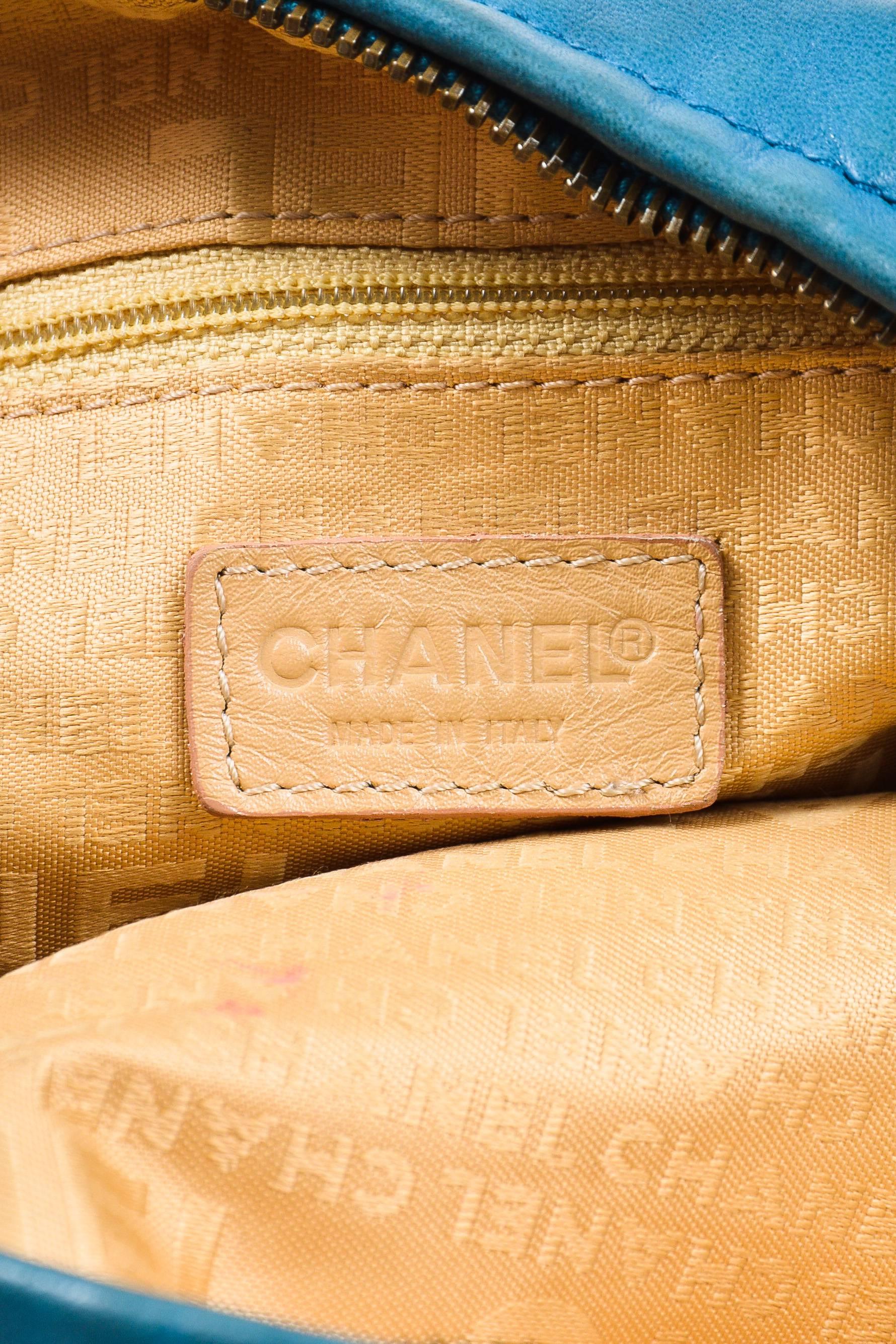 Chanel Teal Leather Bronze Tone 'CC' Ring Hobo Bag For Sale 2