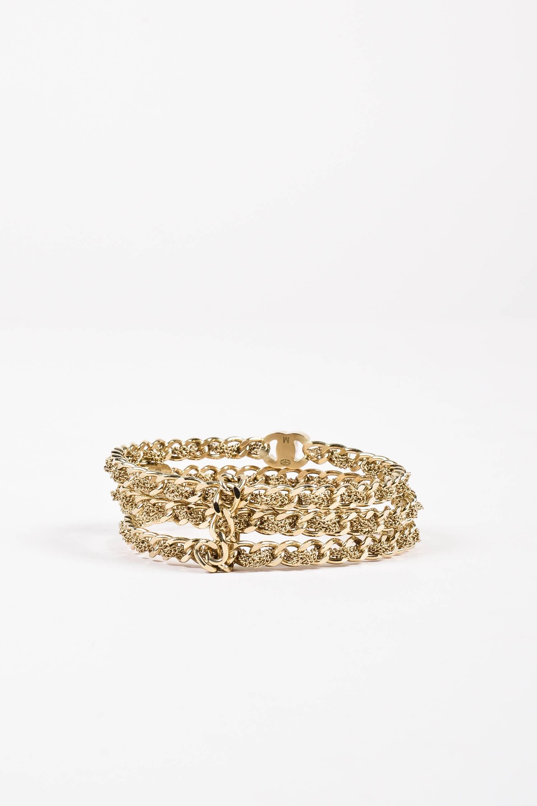 Chanel 2012 Collection Gold Tone 'CC' Logo Chain Bangle Bracelet Set Size M In Excellent Condition For Sale In Chicago, IL