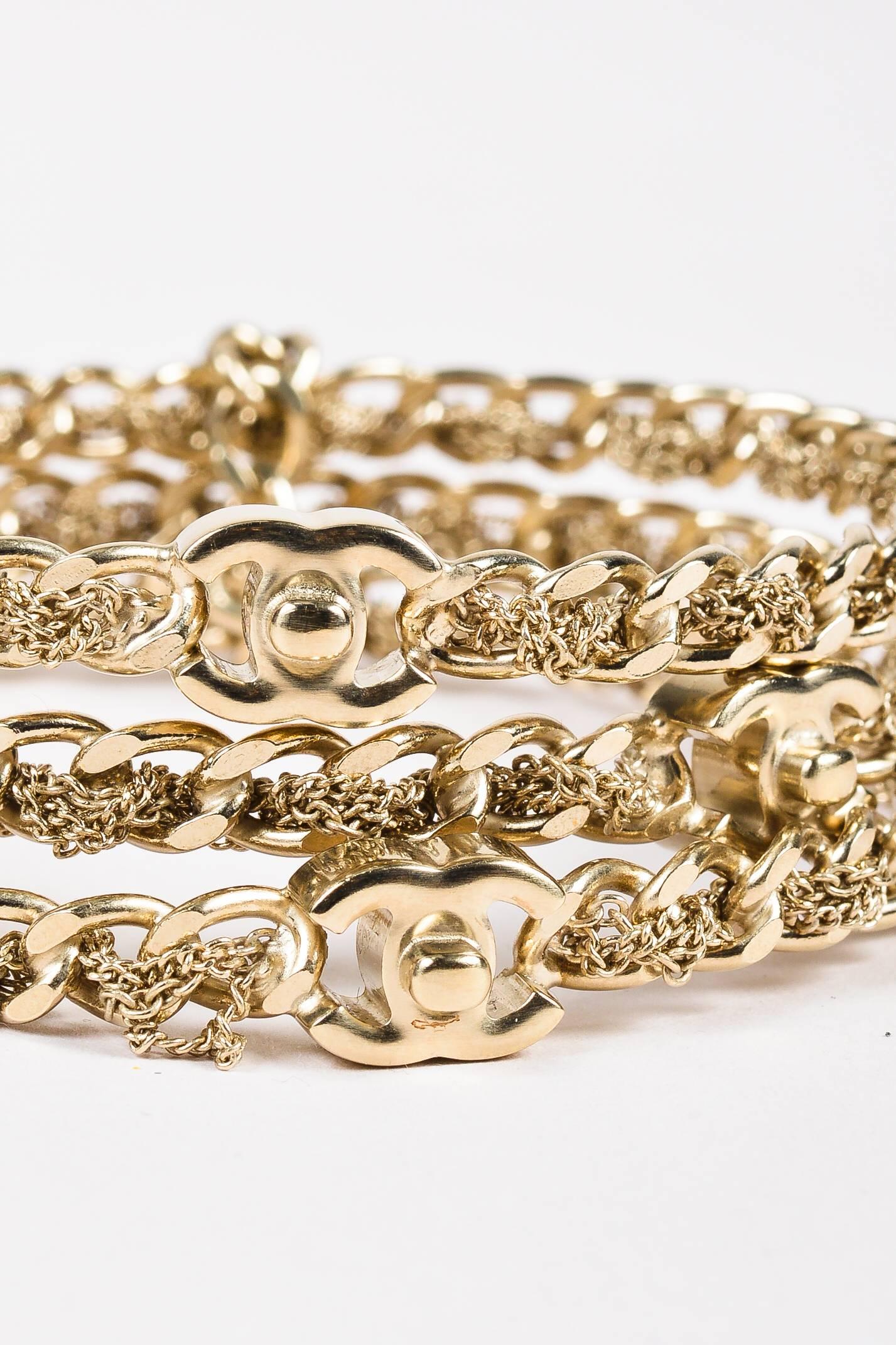 Women's Chanel 2012 Collection Gold Tone 'CC' Logo Chain Bangle Bracelet Set Size M For Sale
