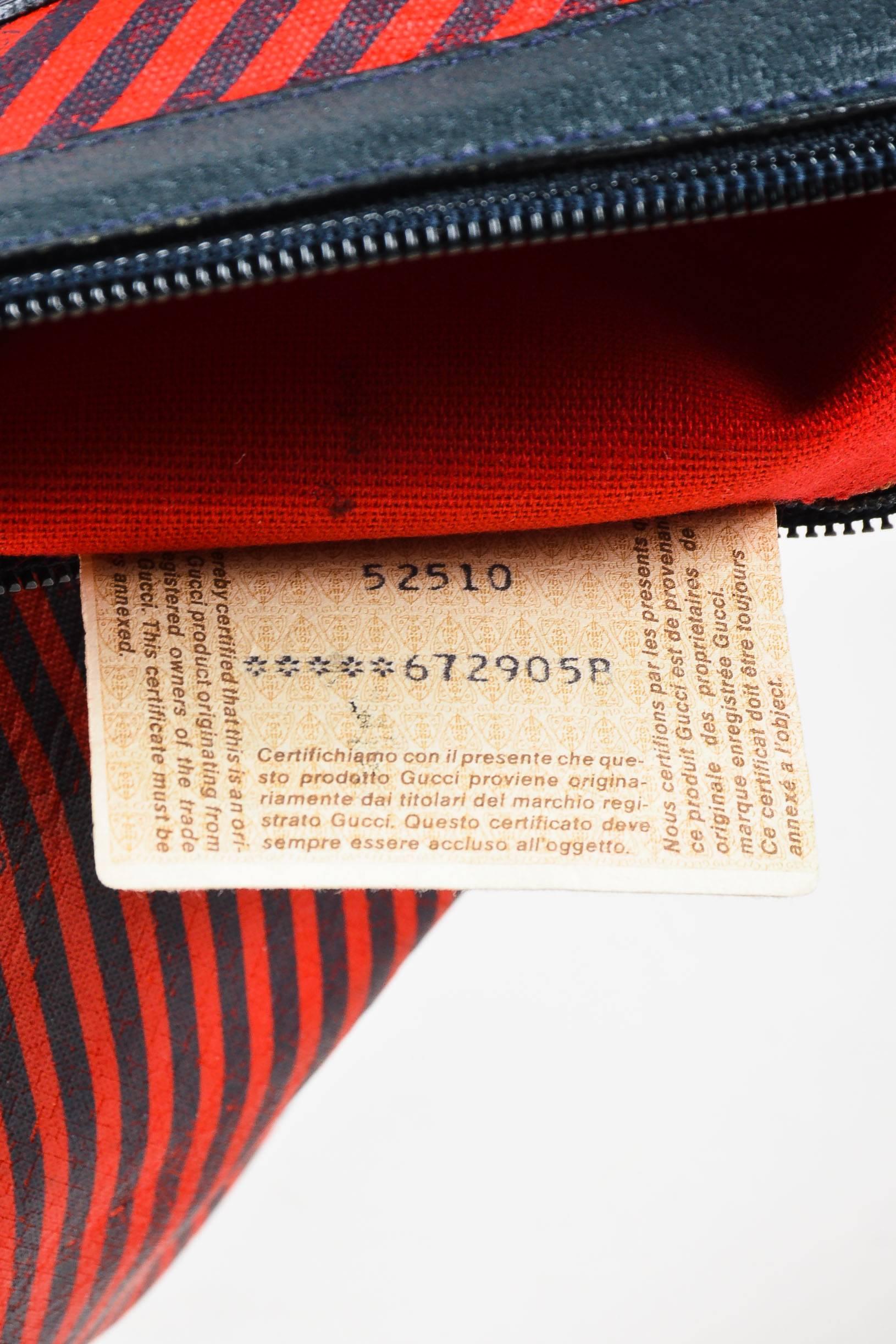 Vintage Gucci Red Navy Coated Canvas Leather Striped Zippered Pouch For Sale 3