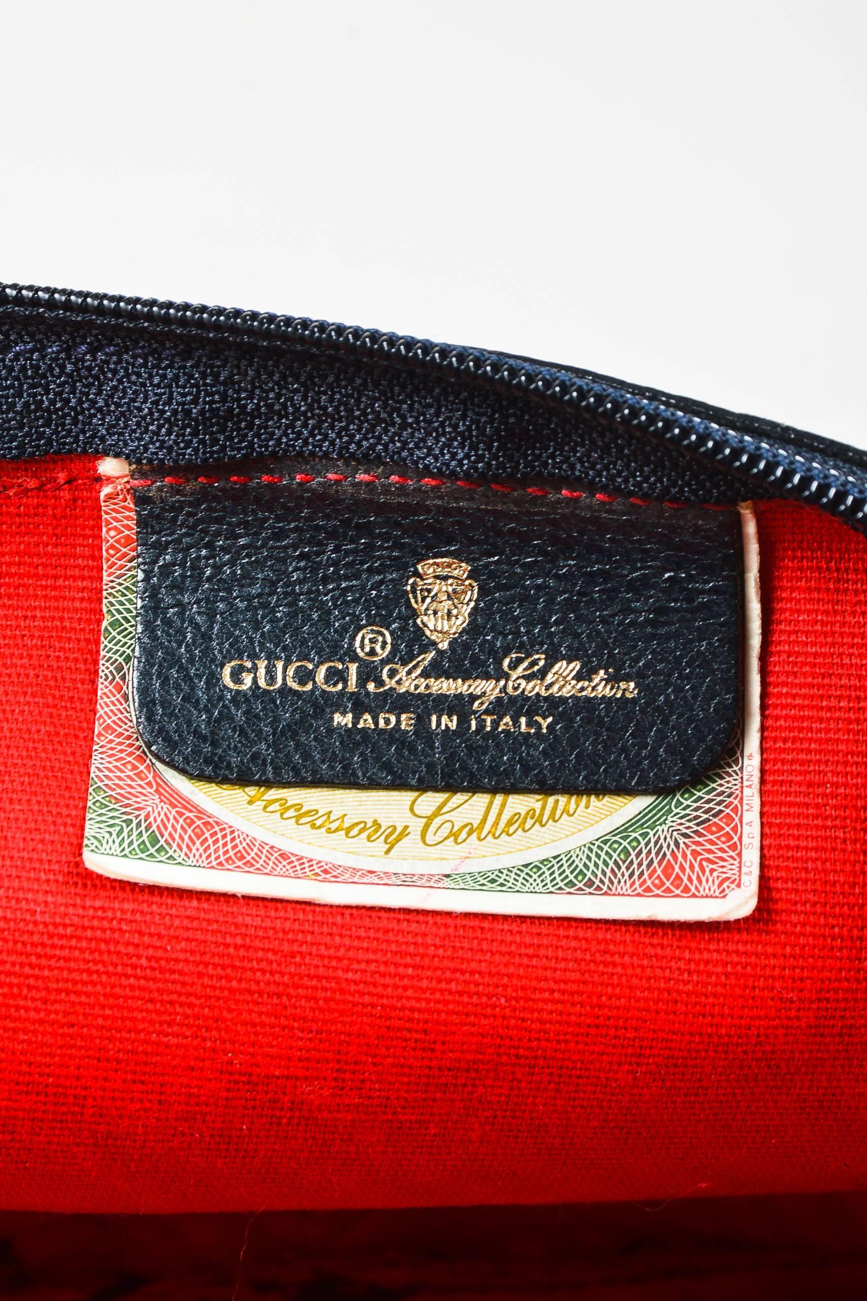 Vintage Gucci Red Navy Coated Canvas Leather Striped Zippered Pouch For Sale 2