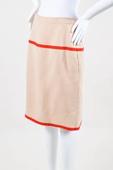 Vintage Chanel Boutique Red & Beige Wool & Silk Pencil Skirt Size 44