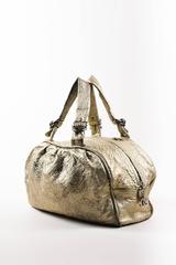 Chanel Distressed Metallic Silver Black Leather "Le Marais" Bowler Bag
