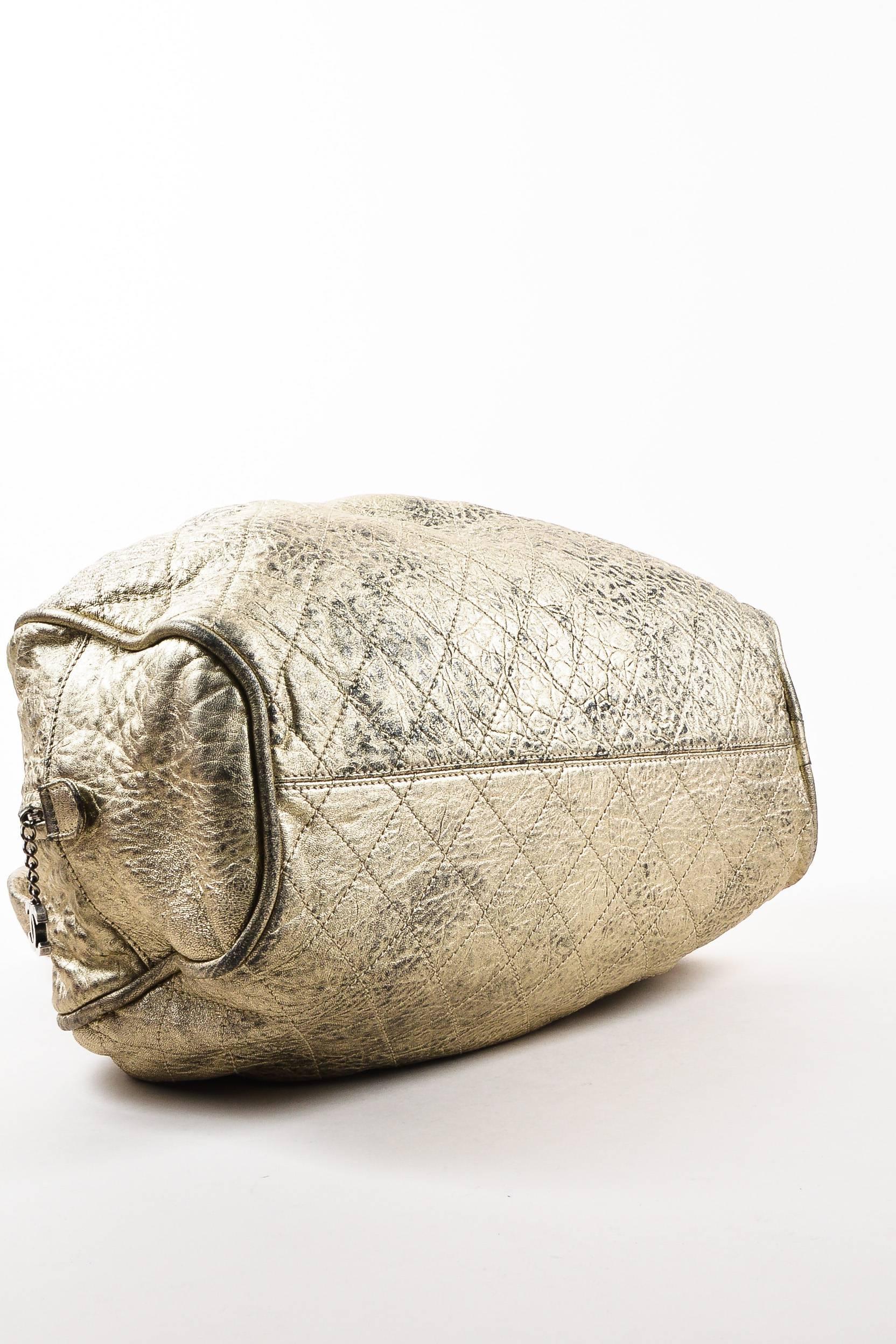 Brown Chanel Distressed Metallic Silver Black Leather 