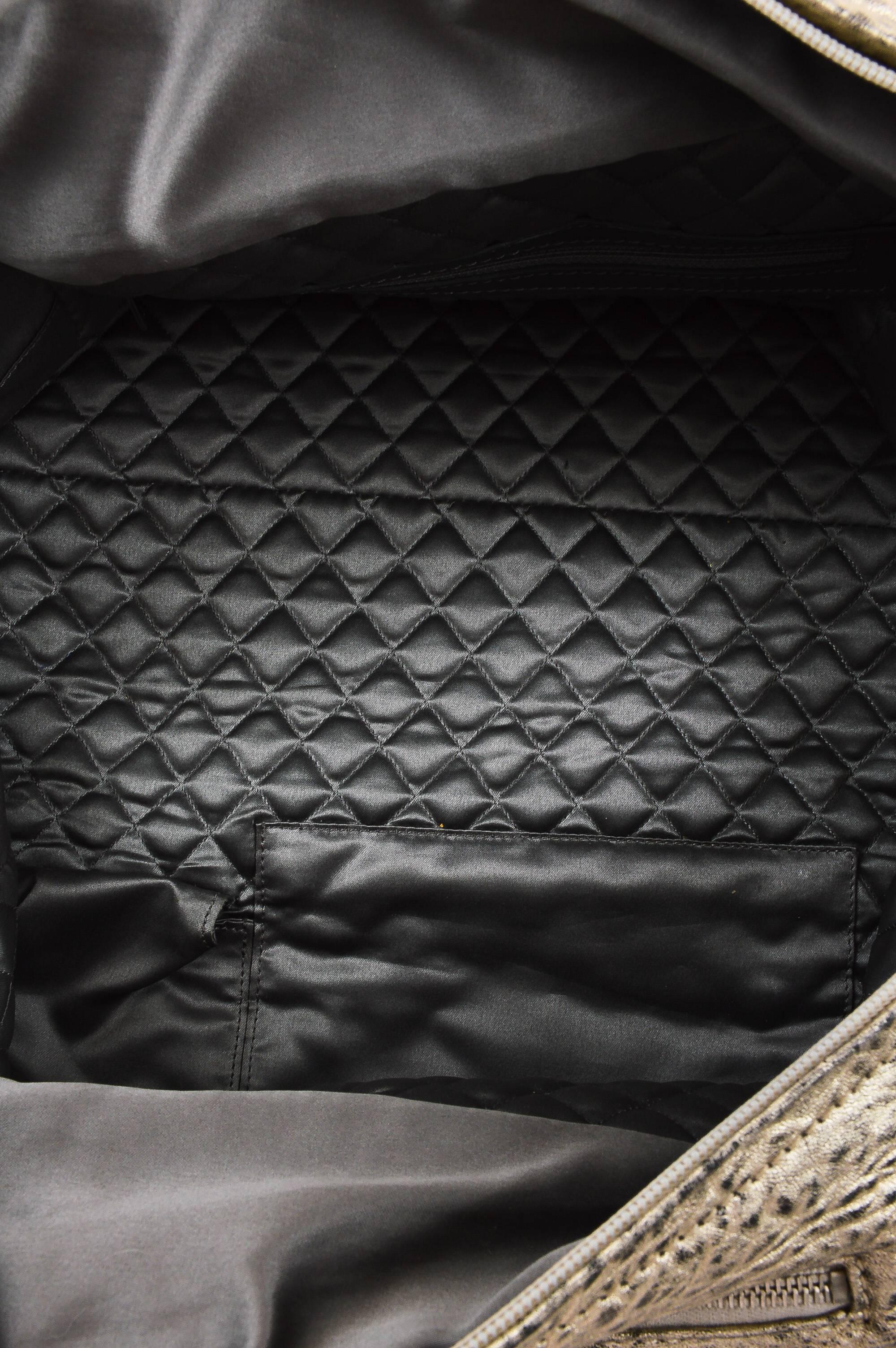 Chanel Distressed Metallic Silver Black Leather 