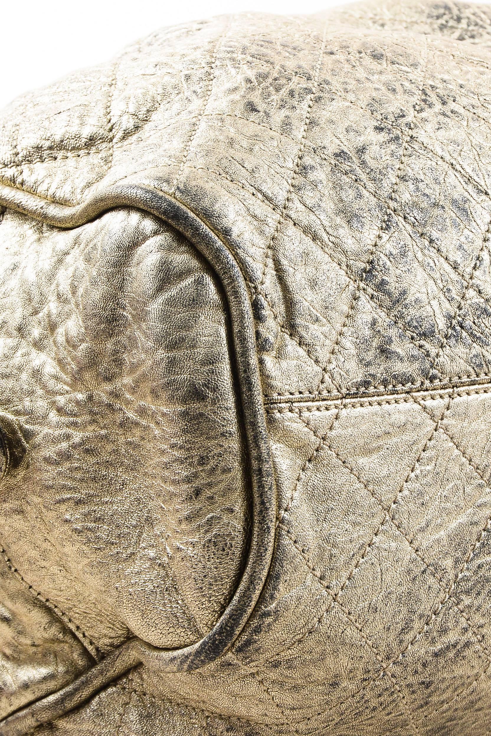 Chanel Distressed Metallic Silver Black Leather 