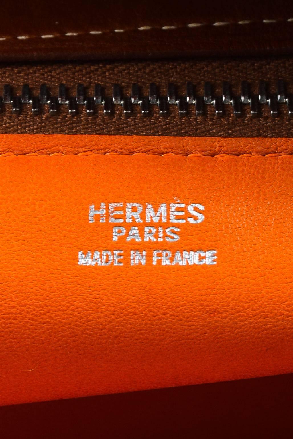 Hermes Brown Barenia Leather Cream Striped Crinoline 