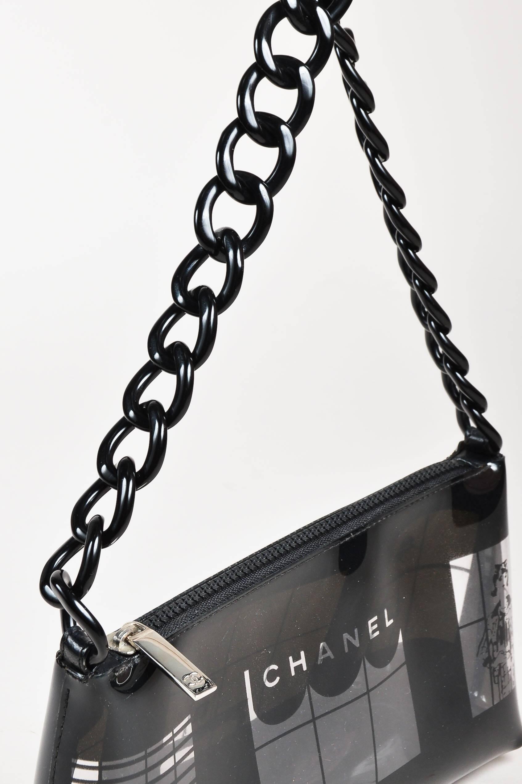 Women's Chanel 03P Clear Black Vinyl Coco Window Pane Acrylic Chain Strap Shoulder Bag For Sale