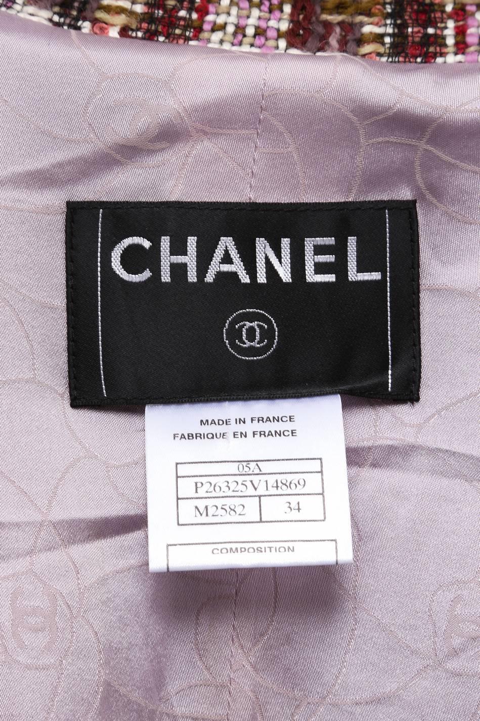 Chanel 05A Multicolor Checkered Wool Blend Tweed LS Buttoned Jacket SZ 34 In Good Condition For Sale In Chicago, IL
