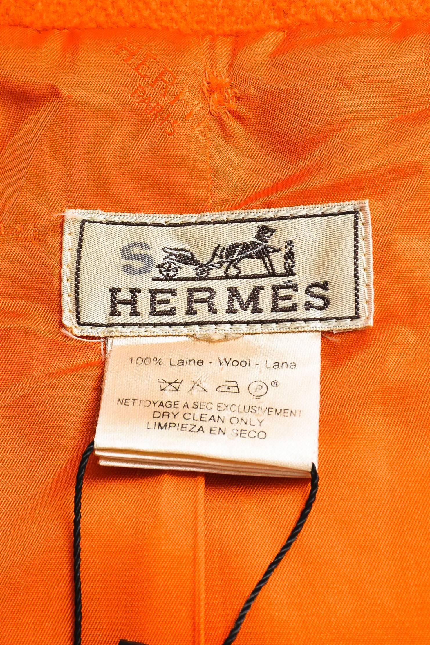 Hermes Orange Wool Brown Leather Trim Toggle Hooded Coat In Good Condition In Chicago, IL