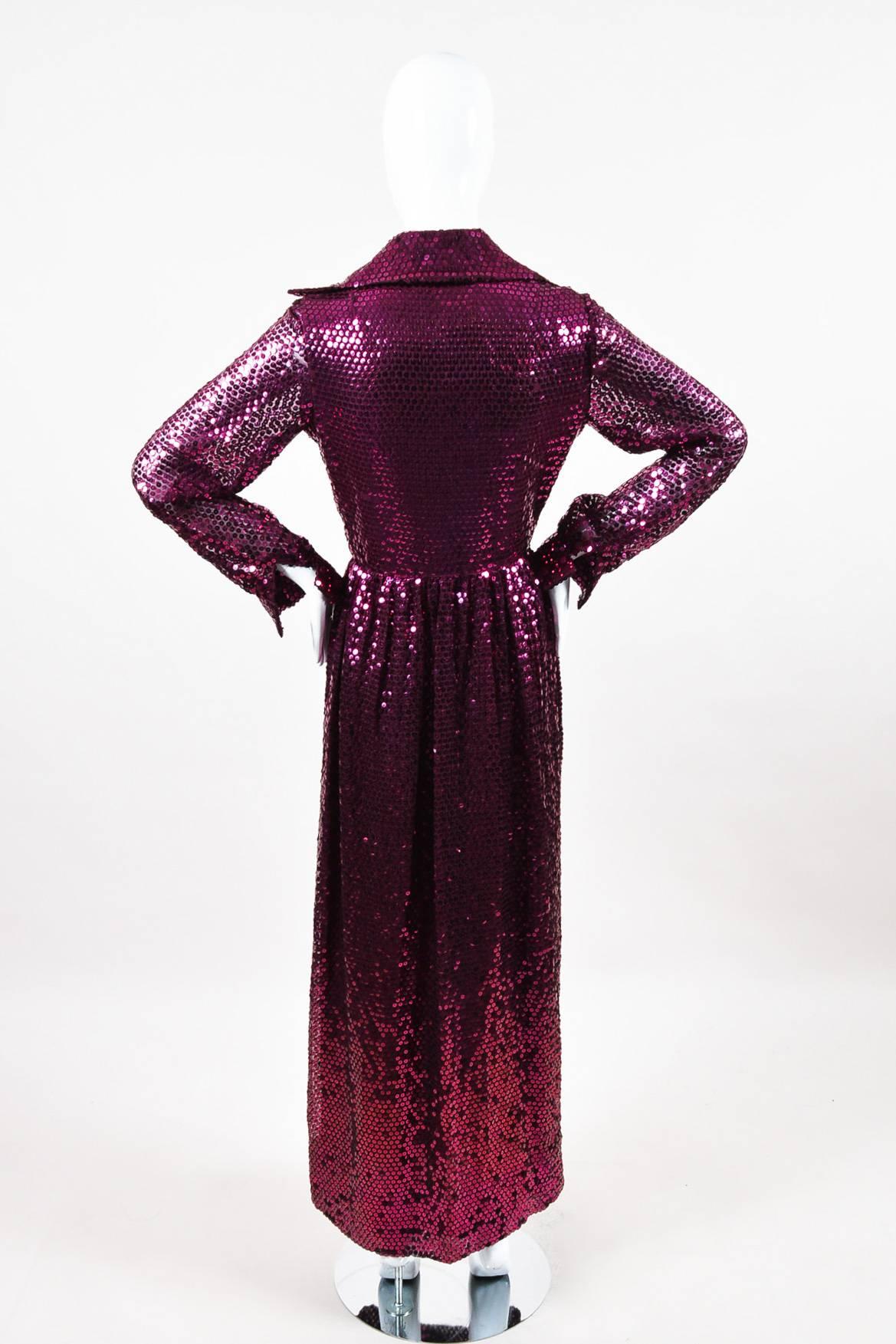Black Vintage Oscar de la Renta Boutique Purple Long Sleeve Sequined Maxi Jacket SZ 10 For Sale