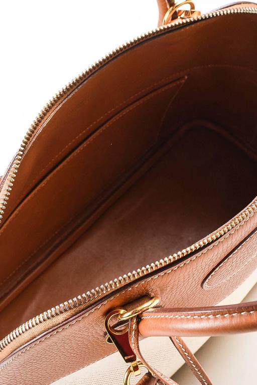 Hermes Tan Canvas Cognac Leather Bolide 31 Handbag For Sale at 1stDibs