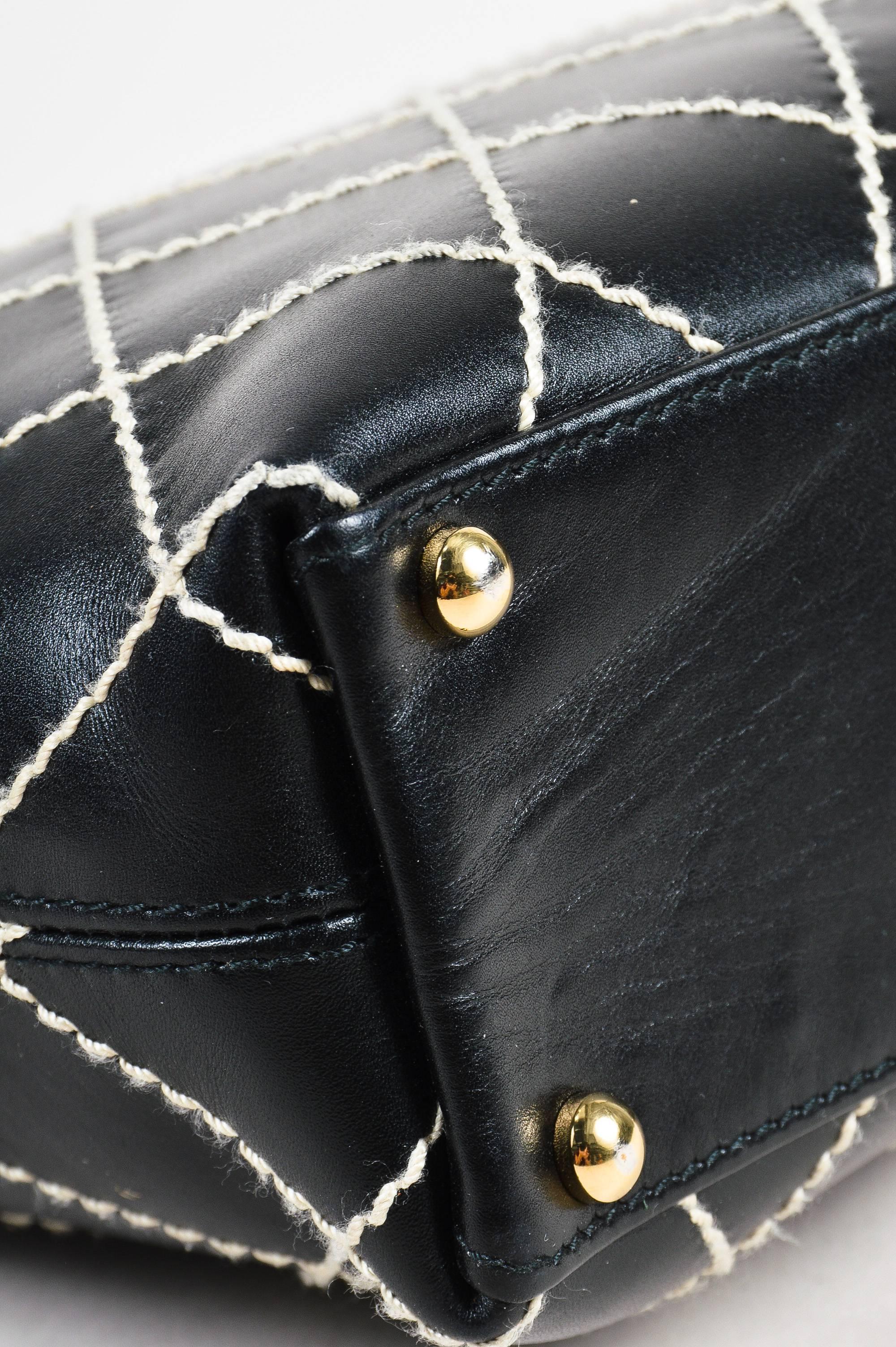 Women's Chanel Black White Leather Gold Tone 'CC' Double Handle 
