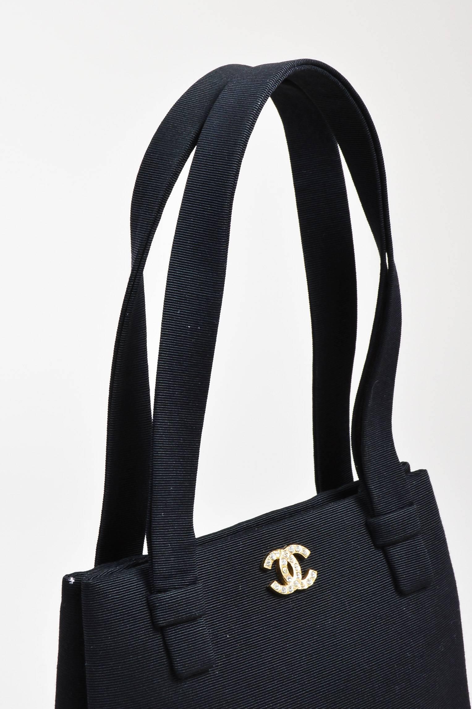 Vintage Chanel Black Silver Tone Rhinestone Encrusted Structured Evening Bag For Sale 1