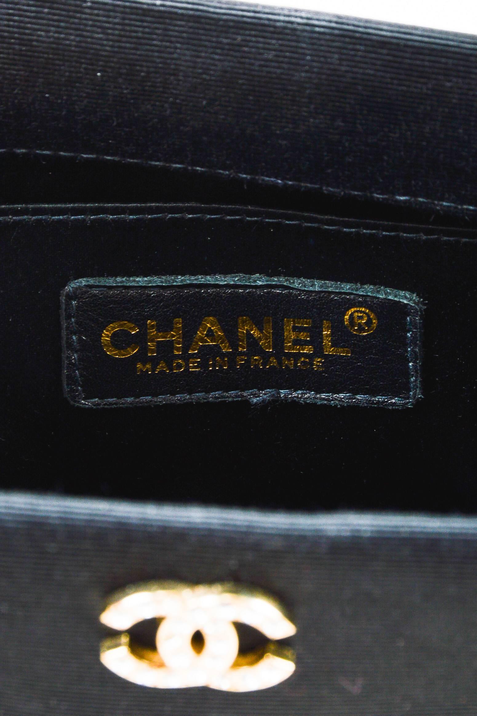 Vintage Chanel Black Silver Tone Rhinestone Encrusted Structured Evening Bag For Sale 3