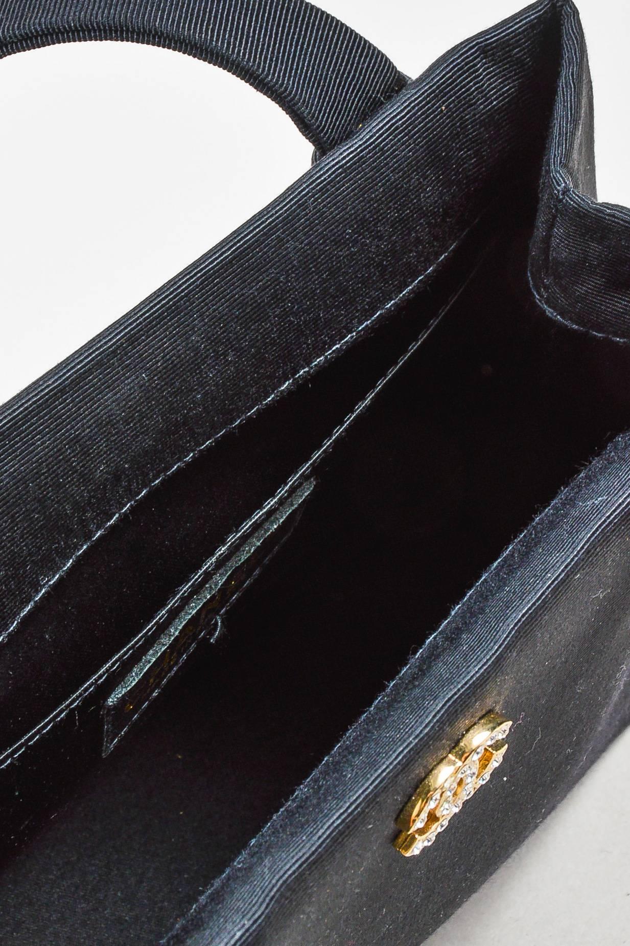 Vintage Chanel Black Silver Tone Rhinestone Encrusted Structured Evening Bag For Sale 2