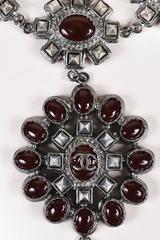 Chanel NWT Pre Fall 14 Runway Silver Tone Burgundy Studded Gripoix Necklace