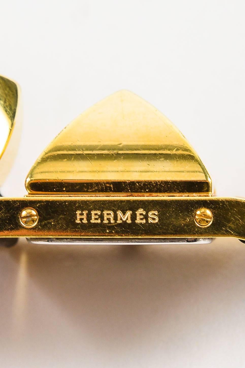 Vintage Hermes Black Leather Gold Plated Steel 