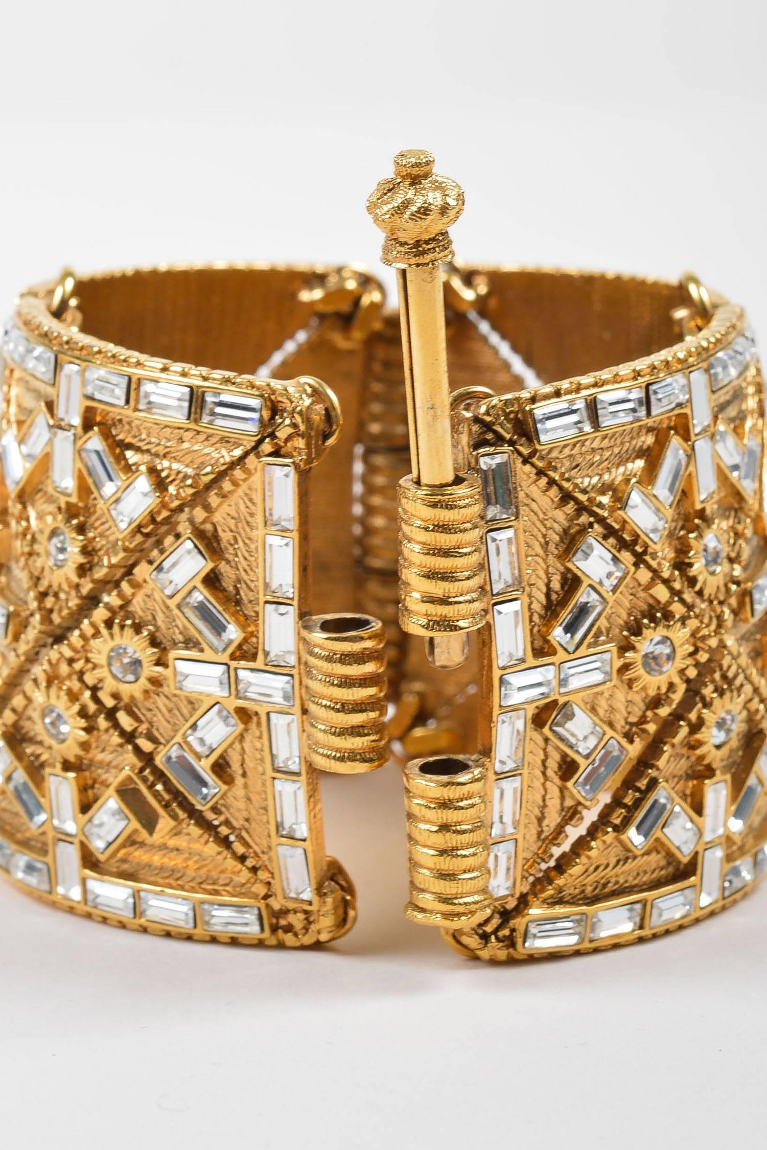 Women's Vintage Jean Louis Scherrer Gold Tone Textured Rope Diamante Wide Bracelet For Sale