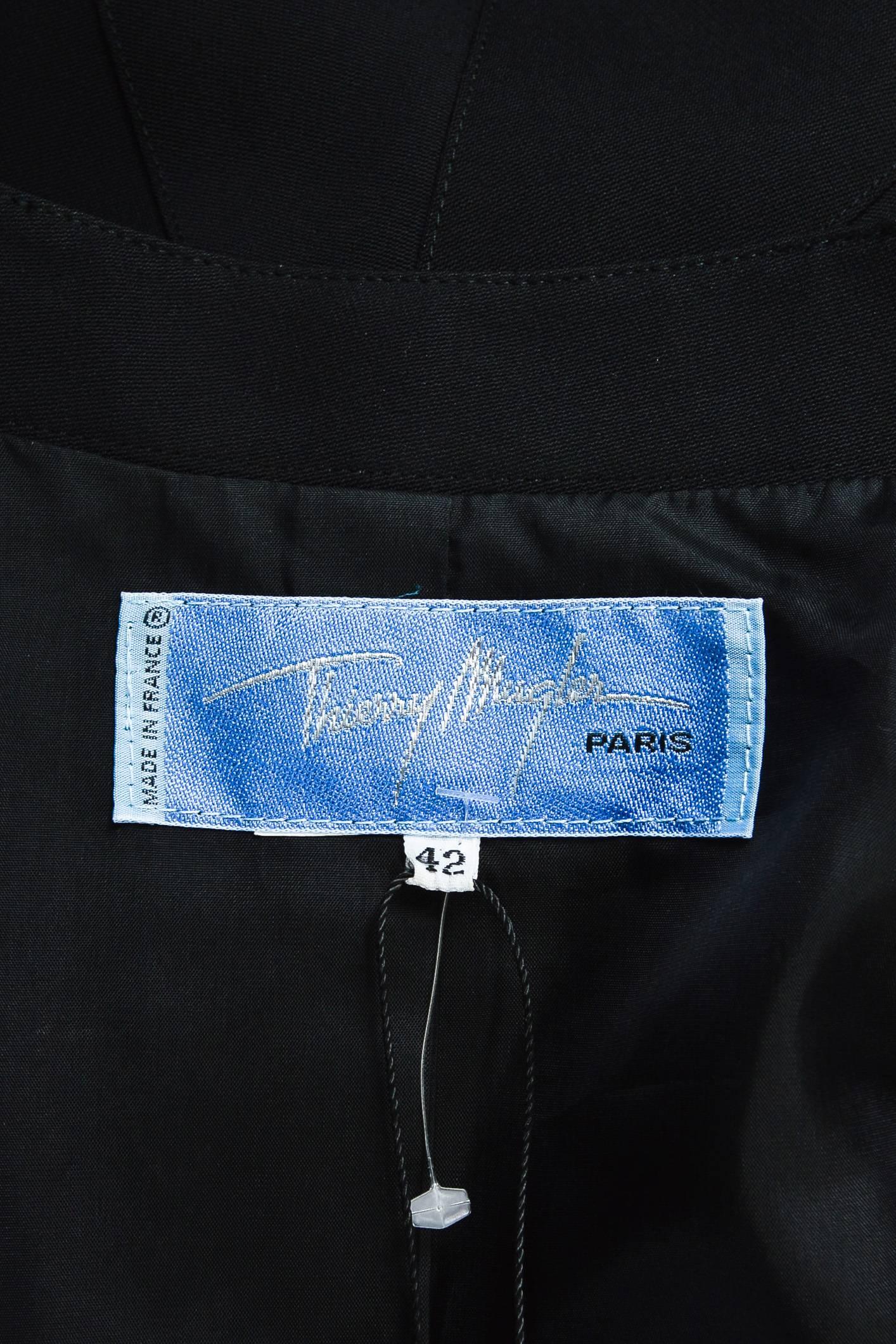 Vintage Thierry Mugler Black Wool Crepe Velvet Bow Accent Jacket Size 42 In Good Condition For Sale In Chicago, IL