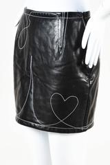 Moschino Black & White Leather Top Stitched Mini Skirt SZ 42