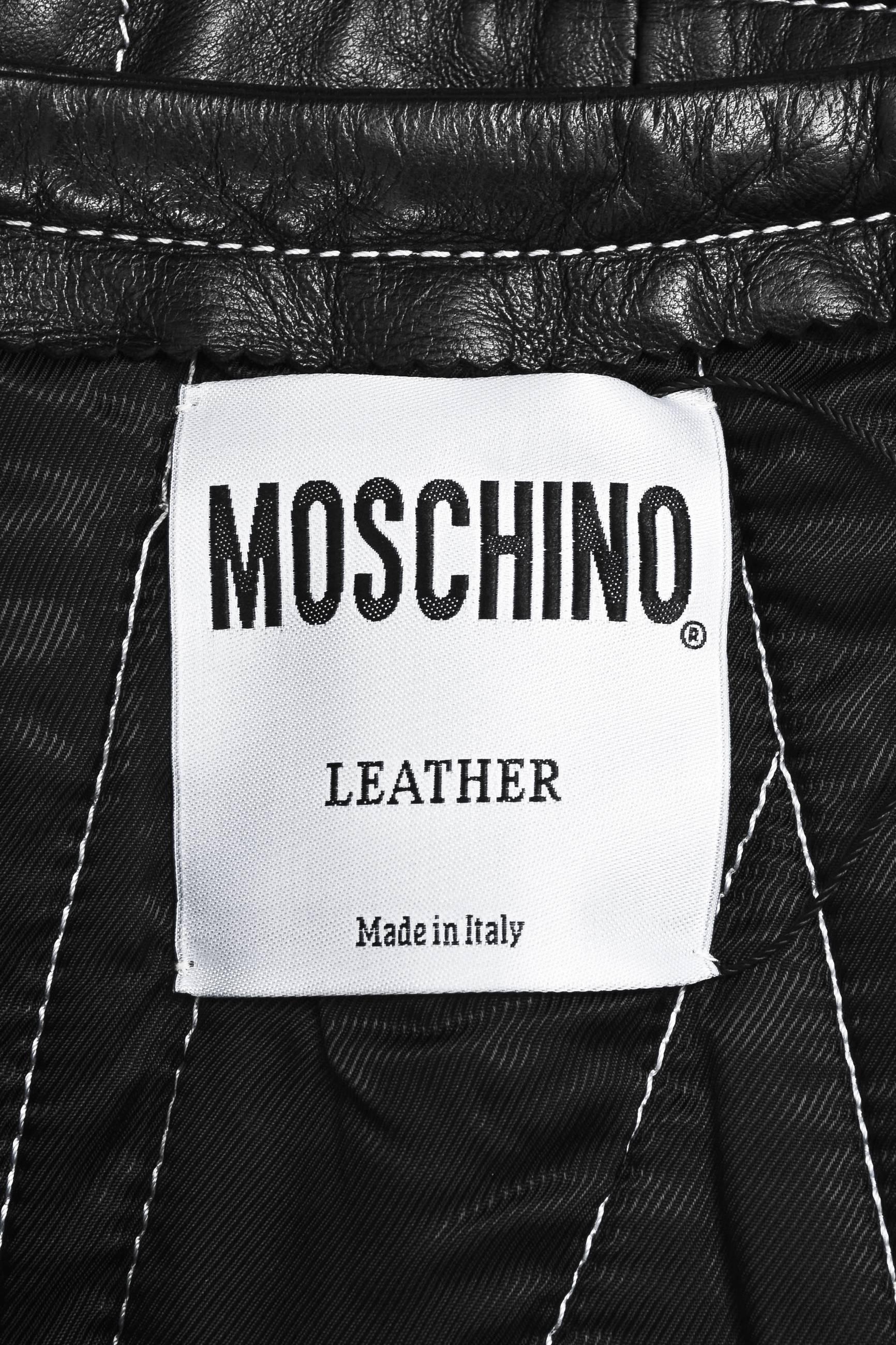 Women's Moschino Black & White Leather Top Stitched Mini Skirt SZ 42 For Sale