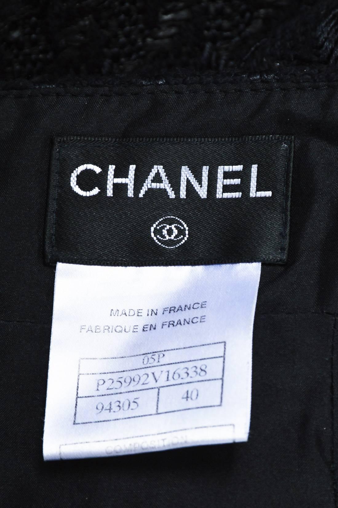 Chanel 05P Black Silk Blend Tweed Houndstooth Patterned Skirt Size 40 1