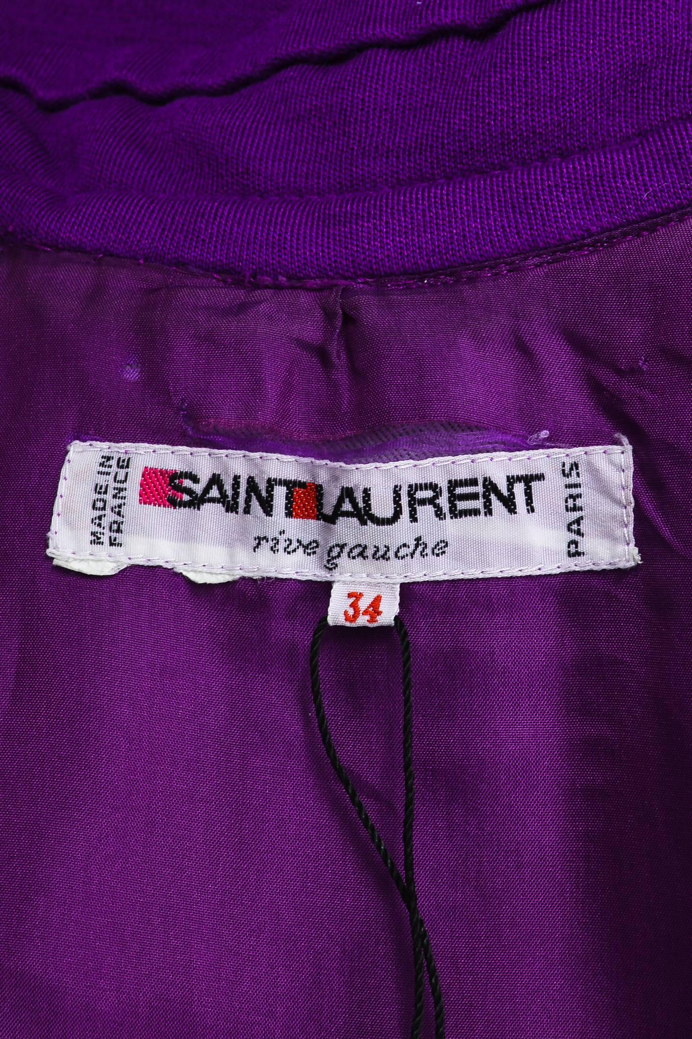 Women's Vintage Saint Laurent Purple Wool Long Sleeve Stand Collar Jumpsuit Size 34