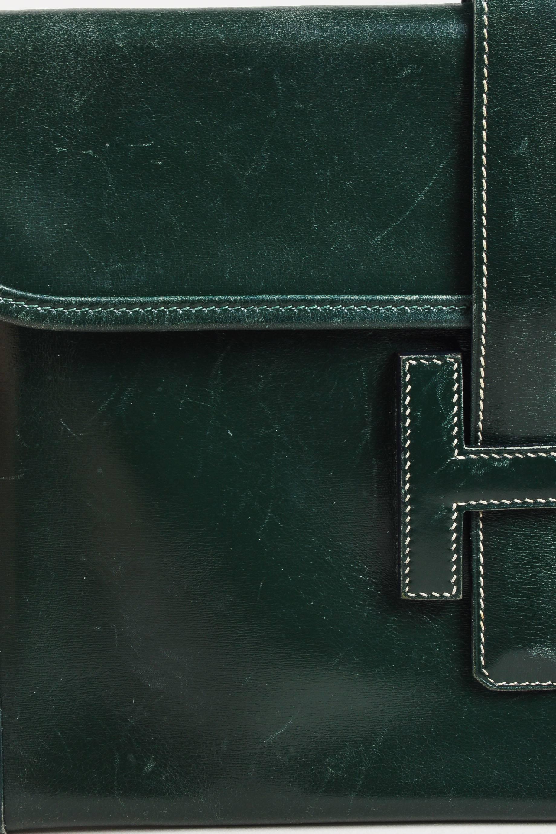 Women's or Men's Vintage Hermes Dark Green Leather 