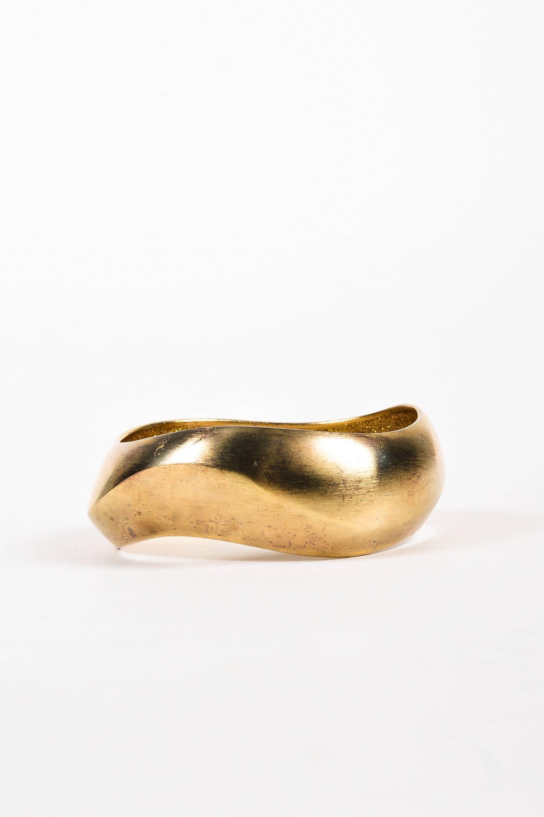 Chanel Spring 2007 Brushed Gold Tone Enameled Metal Wavy Distressed Bangle In Good Condition For Sale In Chicago, IL