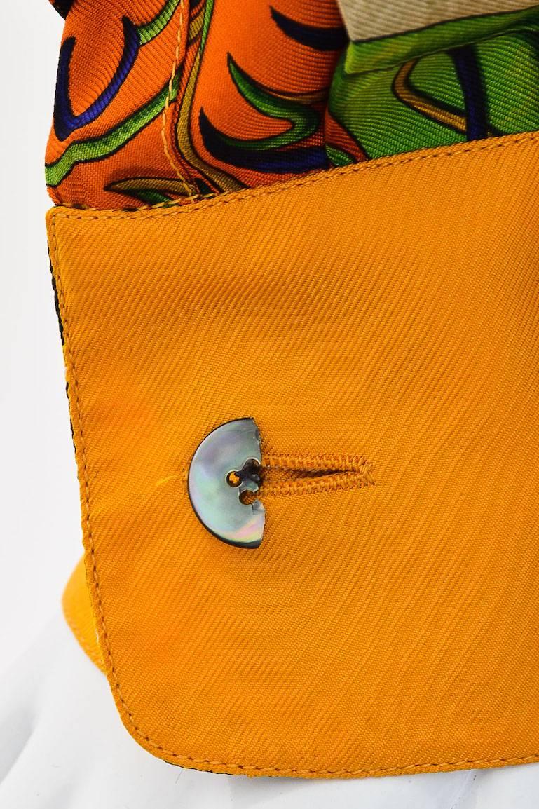 Orange Vintage Hermes Multicolor Floral & Sangle Silk Printed Button Up Blouse Size 38 For Sale