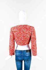 Chanel Red White Tweed Double Breasted 'CC' Button Cropped Jacket Size 38