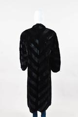 Vintage Fendi Black Navy Fur Diagonal Stripe Collared Long Coat
