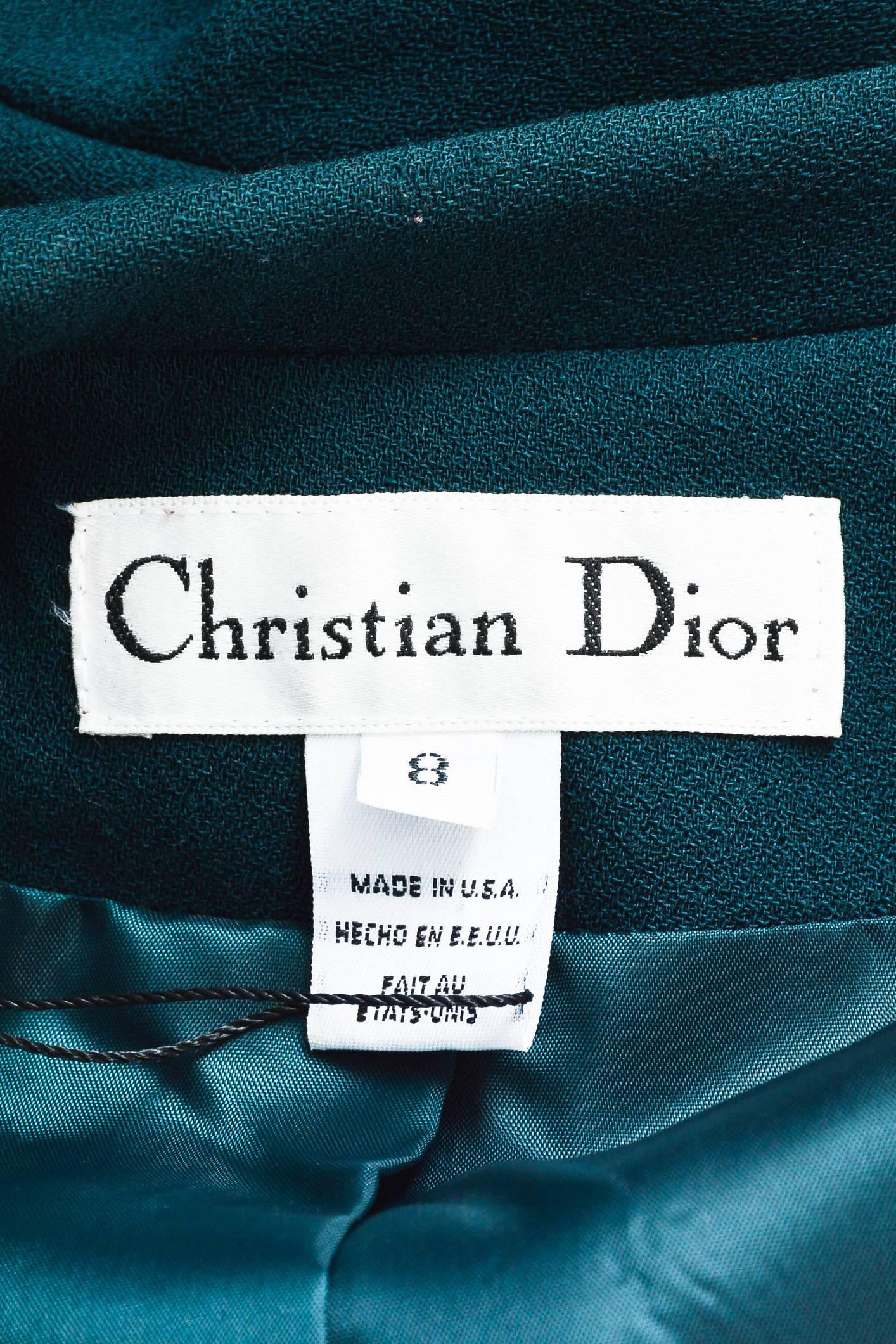 Vintage Christian Dior Forest Green Worsted Wool Fringe Trim Pants Suit Size 8 For Sale 2