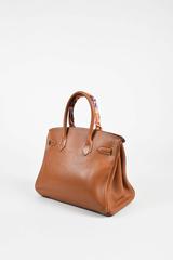 Hermes "Gold" Brown Clemence Grained Leather "Birkin" 30cm Bag & "Twilly" Scarf