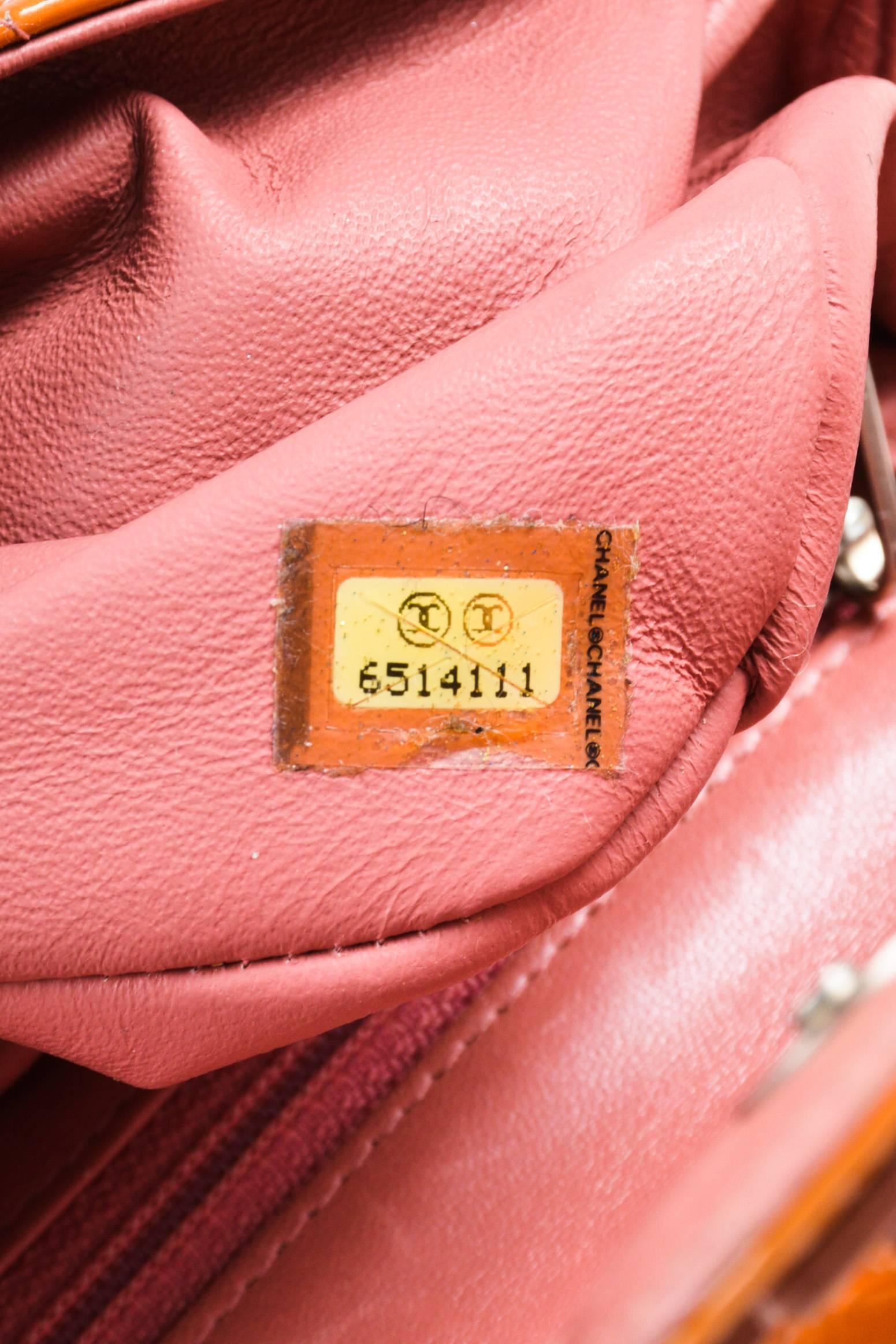 Chanel Orange & Purple Patent Leather Chain Strap Iconic 'CC' Flap Bag For Sale 2