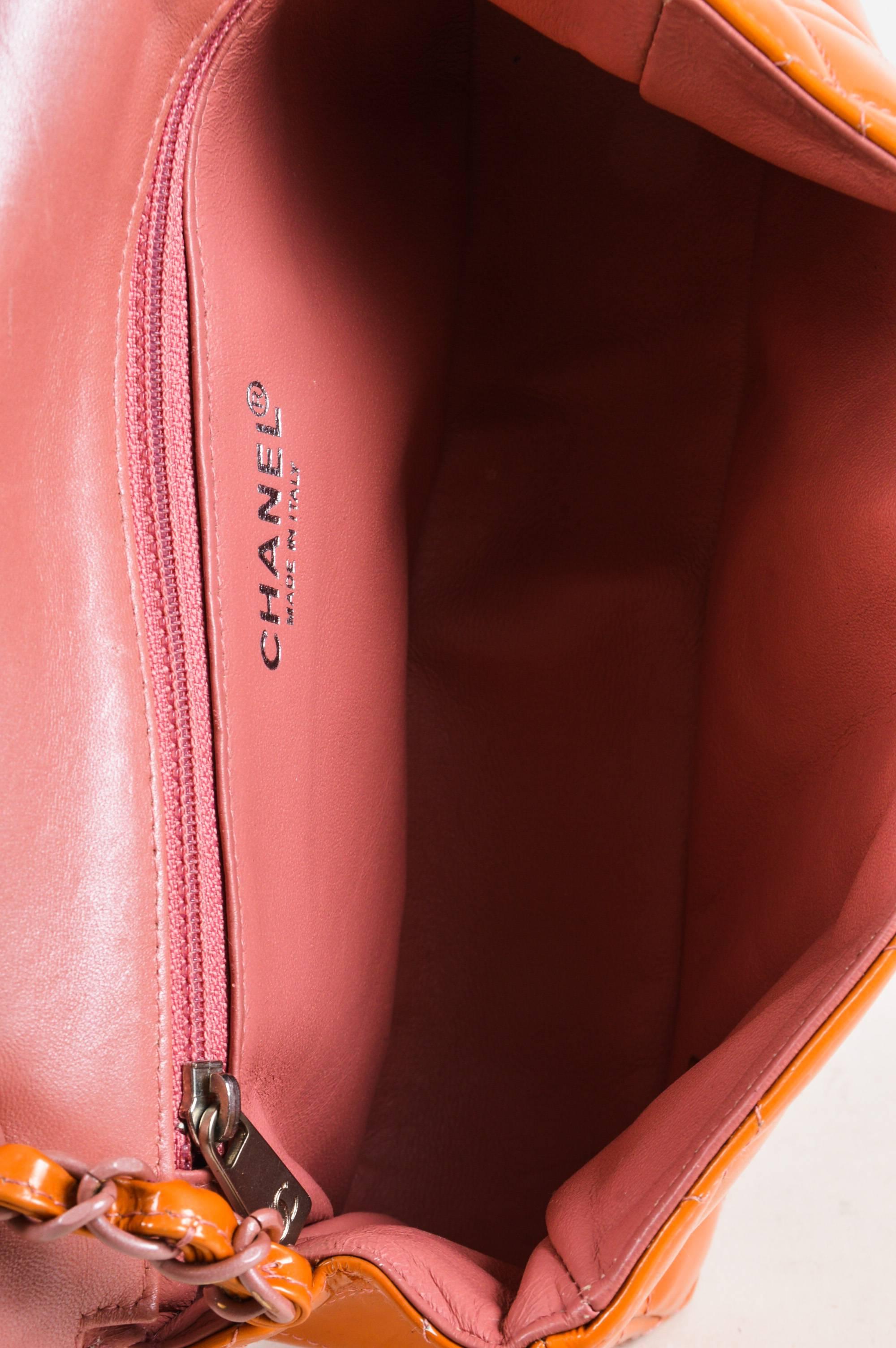 Women's Chanel Orange & Purple Patent Leather Chain Strap Iconic 'CC' Flap Bag For Sale
