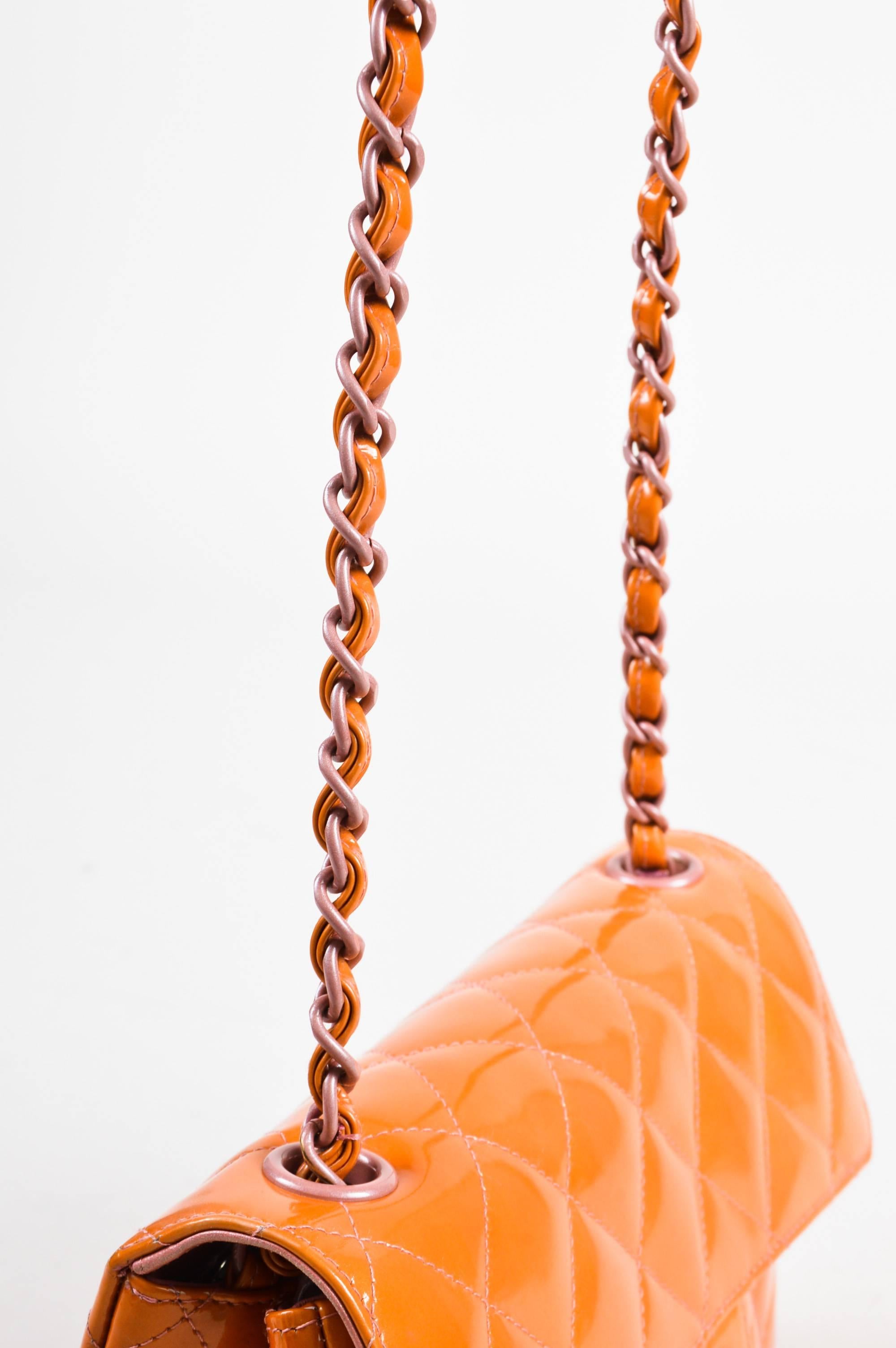 Chanel Orange & Purple Patent Leather Chain Strap Iconic 'CC' Flap Bag In Good Condition For Sale In Chicago, IL