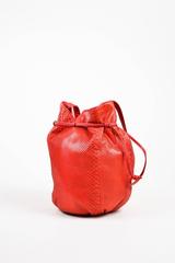 Bottega Veneta Red Snakeskin Leather Drawstring Tie Bucket Bag