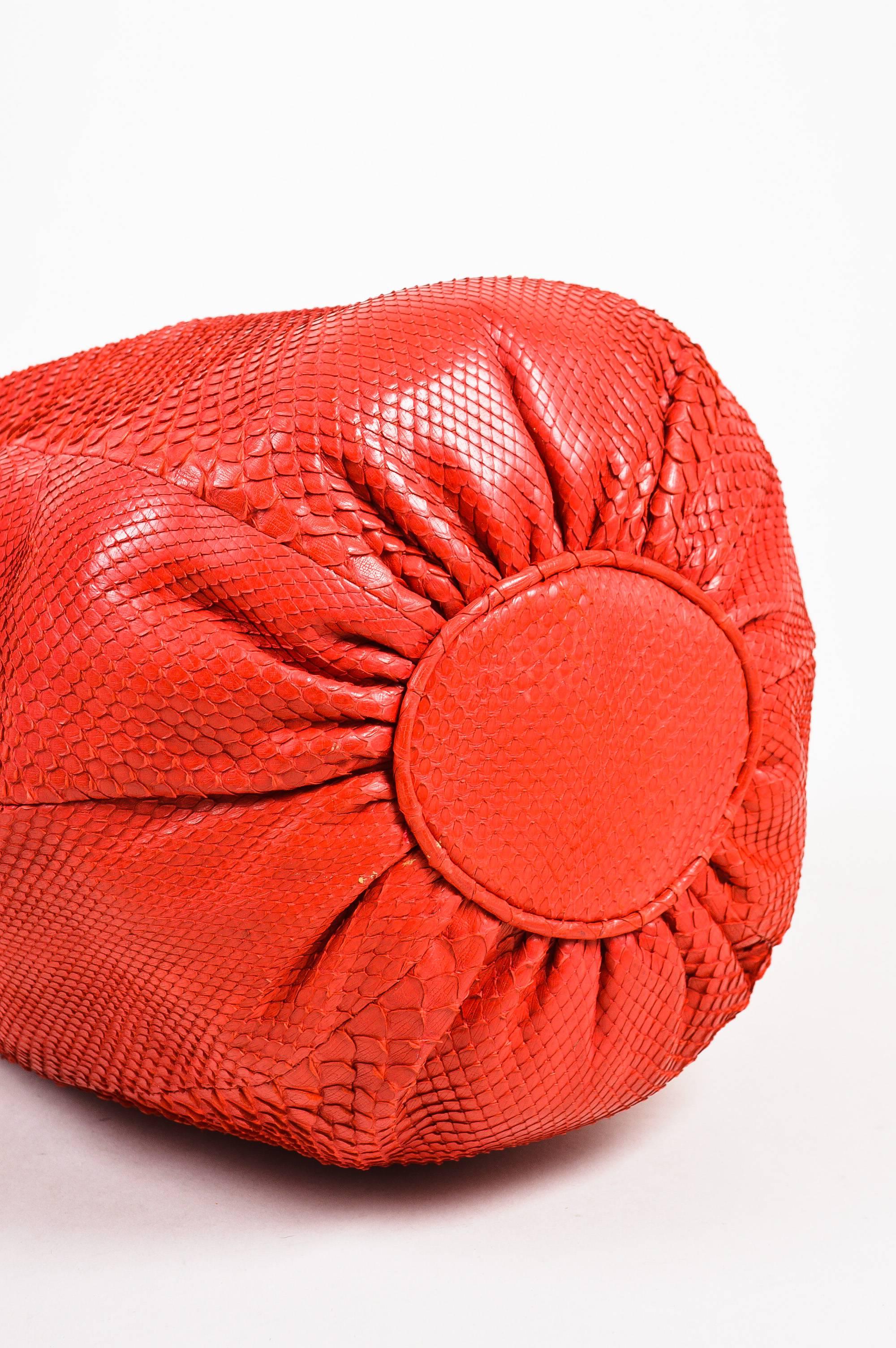 Bottega Veneta Red Snakeskin Leather Drawstring Tie Bucket Bag In Good Condition For Sale In Chicago, IL