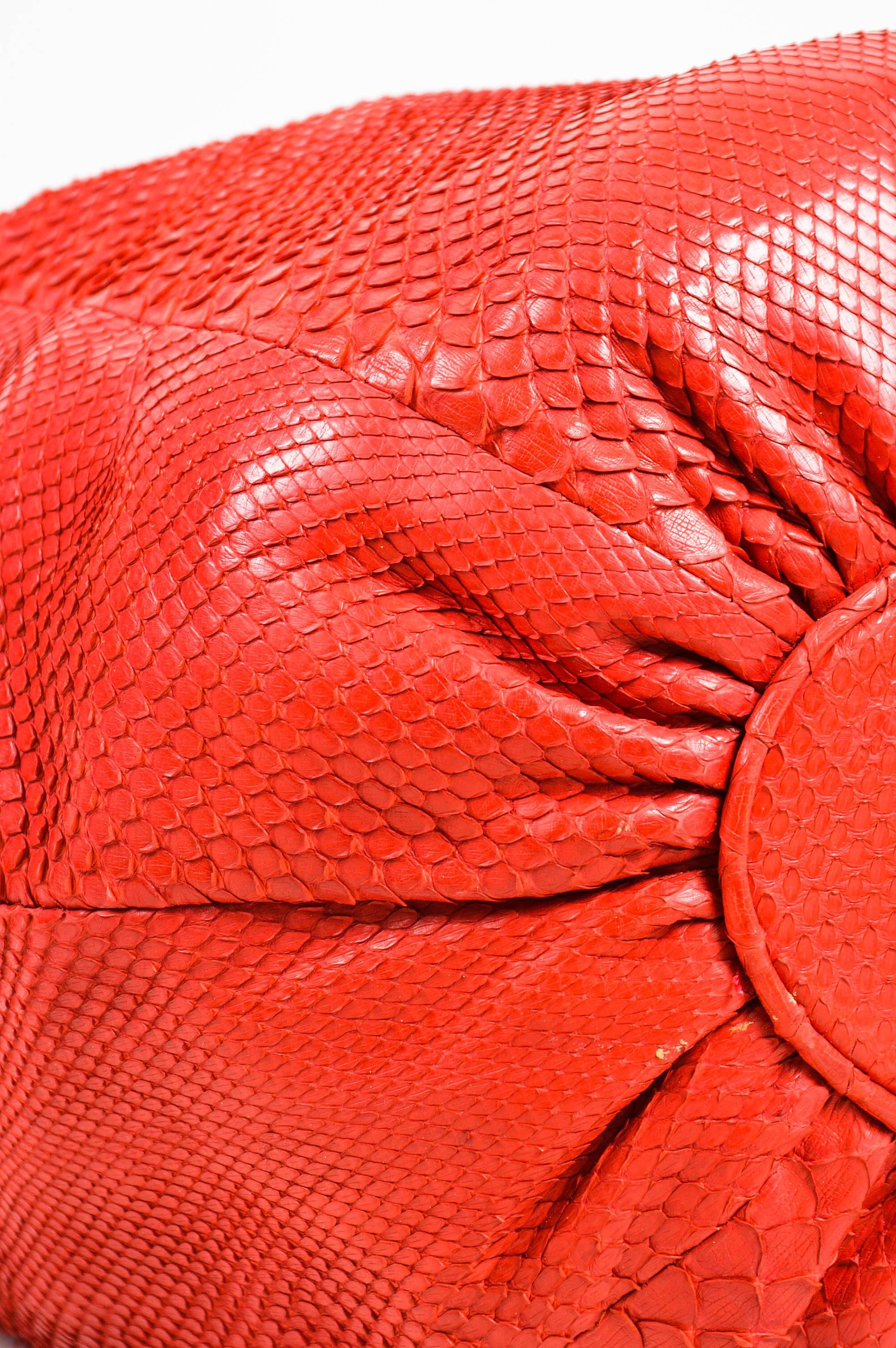 Women's Bottega Veneta Red Snakeskin Leather Drawstring Tie Bucket Bag For Sale