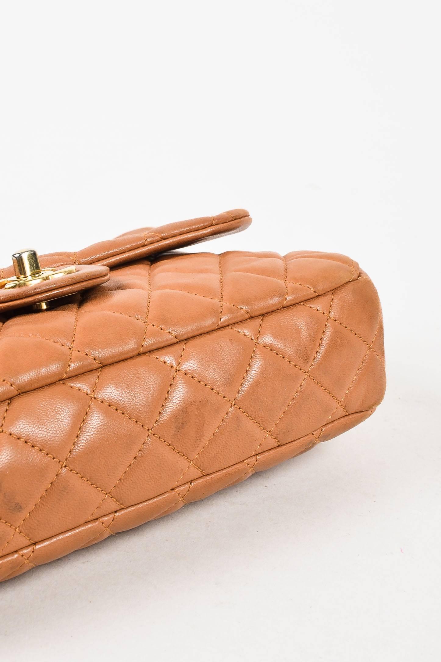 Chanel Cruise Light Brown Lambskin Leather Quilted Charm Classic Flap Bag In Good Condition For Sale In Chicago, IL