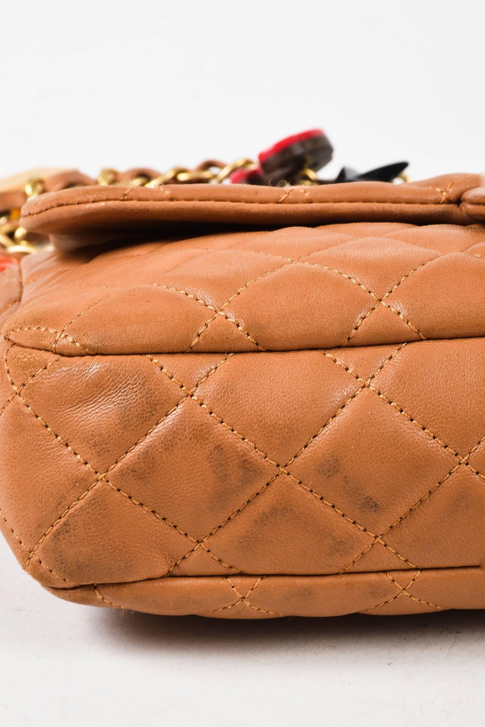 Women's Chanel Cruise Light Brown Lambskin Leather Quilted Charm Classic Flap Bag For Sale