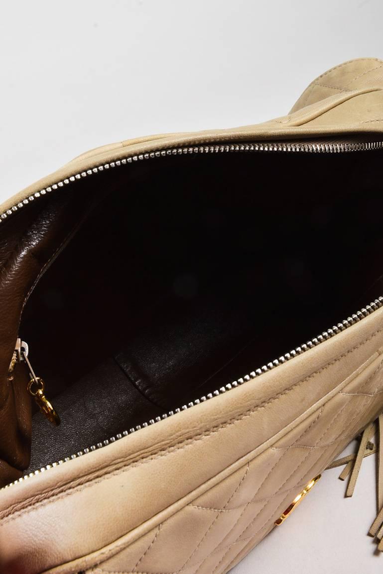 Vintage Chanel Beige Lambskin Quilted Gold Tone 'CC' Fringe Tassel Shoulder Bag For Sale 4
