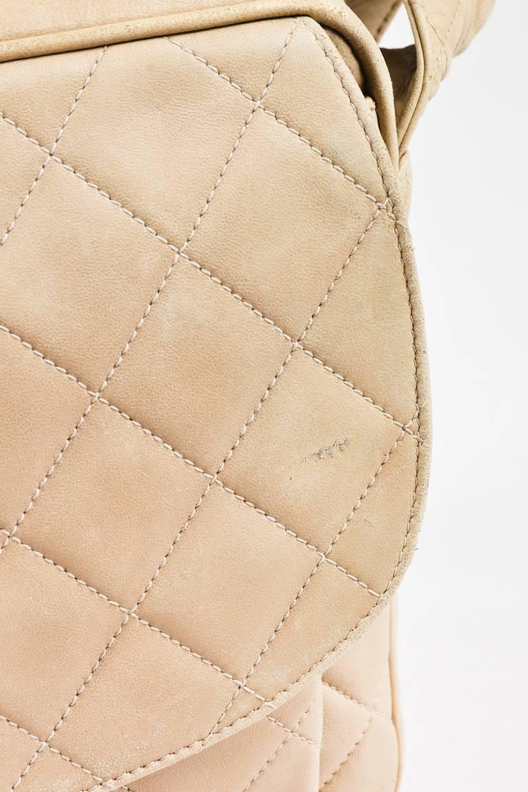 Vintage Chanel Beige Lambskin Quilted Gold Tone 'CC' Fringe Tassel Shoulder Bag For Sale 3