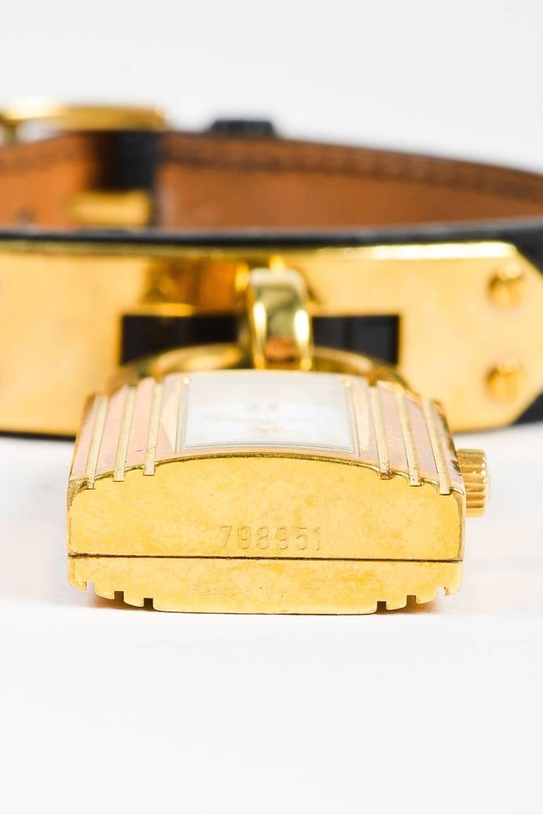 Vintage Hermes Black Alligator Leather Gold Plated Padlock 