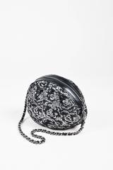 Chanel Black Silver Metallic Camellia Flower Jacquard Silver Chain Pouch Bag