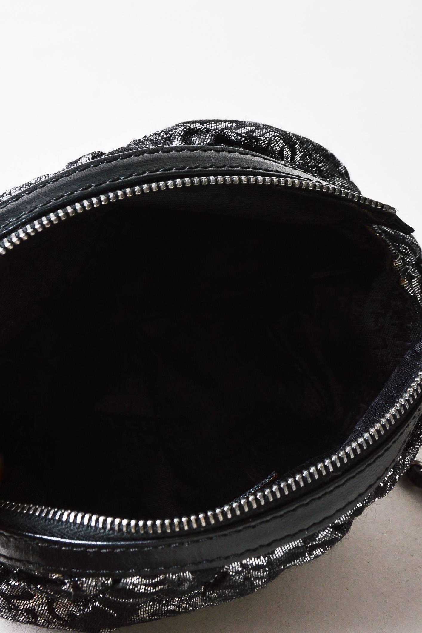 Chanel Black Silver Metallic Camellia Flower Jacquard Silver Chain Pouch Bag For Sale 1