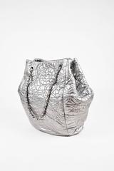 Chanel "Graphic Edge" Silver SHW Leather Quilted Chainlink Tote Handbag