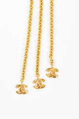 Vintage Chanel 94P Gold Tone Three Strand Link Chain 'CC' Charm Lariat Necklace